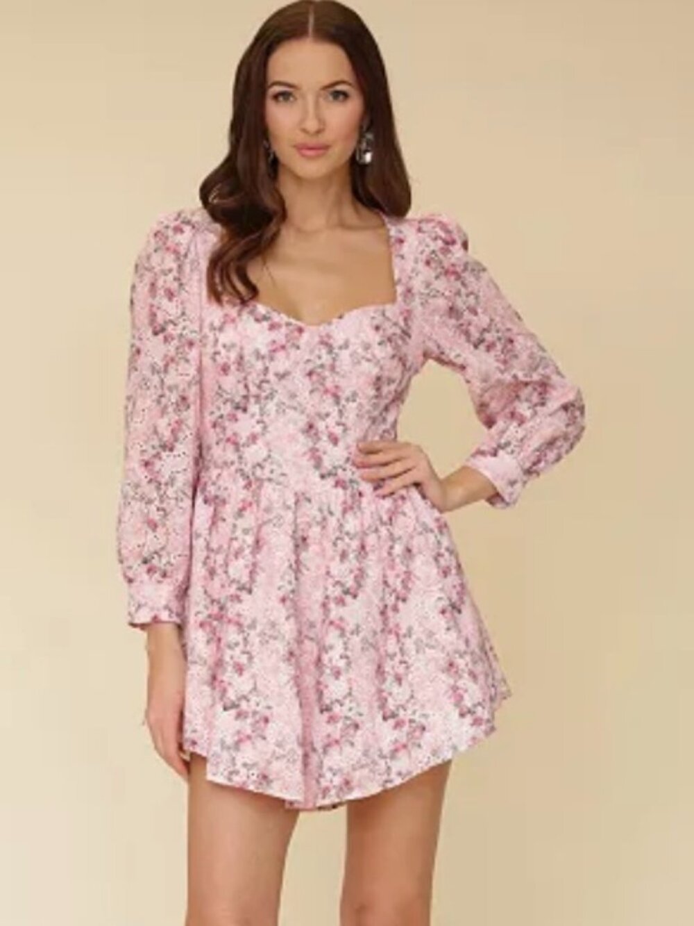 NWT Avec Les Filles Floral Puff Sleeve Mini Dress. Size 12